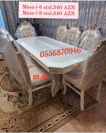 Sifarişlə masa və oturacaq dəstləri: Dördbucaq masa, Qonaq otağı üçün, 6 nəfər, Açılmayan, Azərbaycan, Zəmanətli — 29