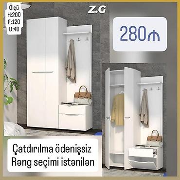 acarlı dolab: Dəhliz dolabı və asqılı giriş sistemi - Ölçü: Hündürlük 200 sm, En — 1