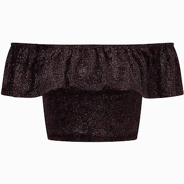 rang patike decije: Majica krop top,gola ramena sa karnerom preko. Tamno braon boja sa — 1
