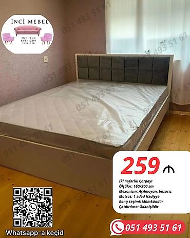 matras 160x200: Новый, Двуспальная кровать, Без подъемного механизма, С матрасом, Без выдвижных ящиков, Азербайджан — 1