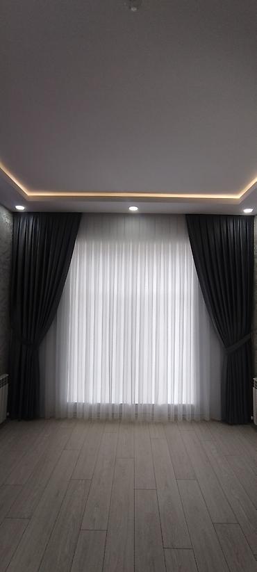 qara perde: Qara qatı pərdə + ağ tül dəsti - İkiqat dizayn: xaricdə qrafit/qara — 1