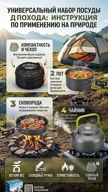 Туристический набор посуды для похода и кемпинга (3 в 1: котелок