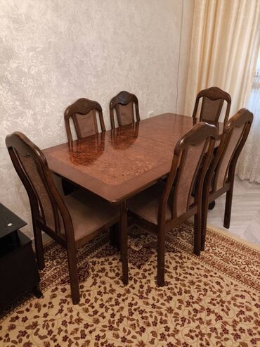 раскладные стулья: Qonaq otağı üçün, İşlənmiş, Açılan, Dördbucaq masa, 6 stul