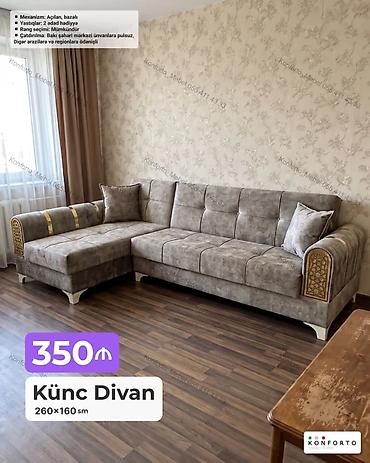 Künc divan – 260×160 sm - Mexanizm: açılan, bazalı (yataq funksiyalı