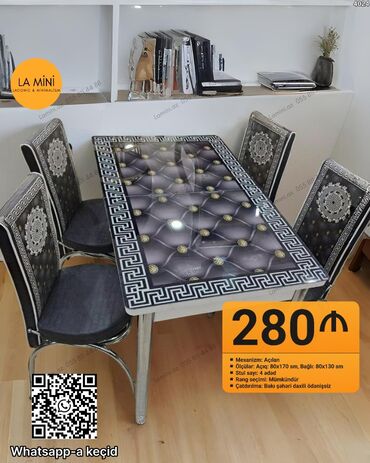 Mətbəx üçün, Açılan, Dördbucaq masa, 4 stul