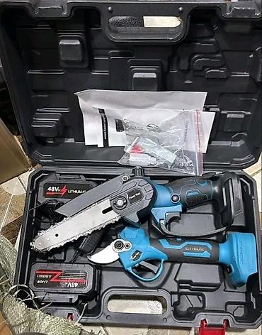 Akkumulyator dəst: mini zəncirli mişar + akkumulyatorlu bağ qayçısı