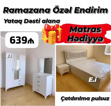 ош мебель на заказ: *Yataq dəsti 639Azn🎁 Matras hədiyyə🎁* ✔️Rəng seçimi var ✔️ Ölçü Dolab