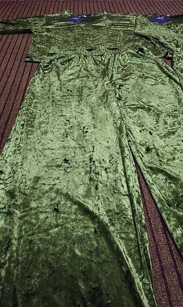 42 стиль: Брючный костюм, Палаццо, Футболка, Made in KG, Велюр, Осень-весна — 2