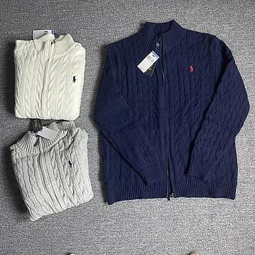 bot kişi: Ralph Lauren Polo kişi kardiqanı – fermuarlı, trikotaj kabel naxışlı — 1