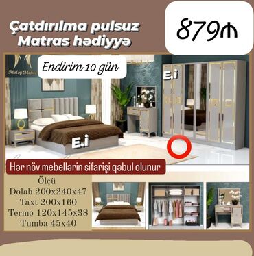 taxta material: *Yataq Dəsti 6 qapılı Dolabla 879Azn💥* ✔️Rəng seçimi var *✔️Şəhər
