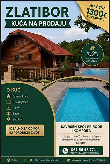 nekretnine vrnjacka banja centar: Zlatibor, drvena kuca sa bazenom na prodaju 96 m2 na placu od 5,5 ari — 1