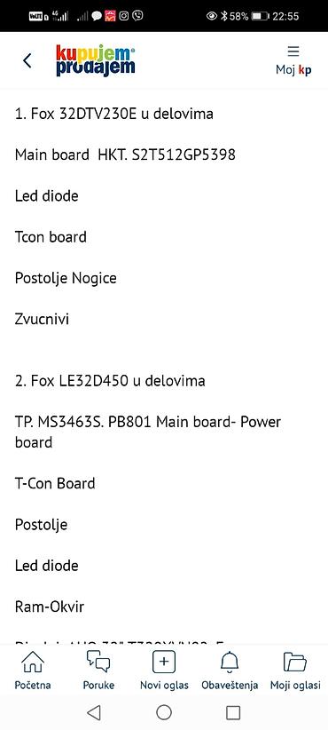 Aksesoari za TV i video: Fox 32DLE80 i Fox 32DTV200B – delovi za TV Dostupne komponente: - — 18