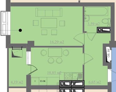 улица профсоюзная: 1 комната, 42 м², Элитка, 6 этаж, ПСО (под самоотделку)