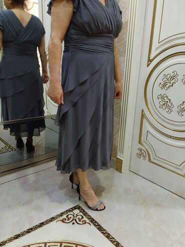 Ziyafət donları: Zərif tünd-boz rəngli ziyafət/gecə paltarı - Uzunluq: midiyə yaxın — 9