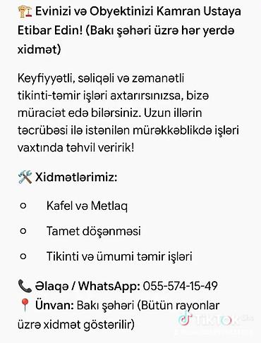 evlerin dizayni ve temiri: Peşəkar İnşaat və Tikinti Xidmətləri – Kamran Usta Bakı şəhəri üzrə — 2