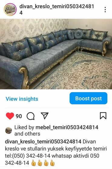 kreslo təmiri: Yeni, Divan, 2 kreslo, Bazalı, Açılan