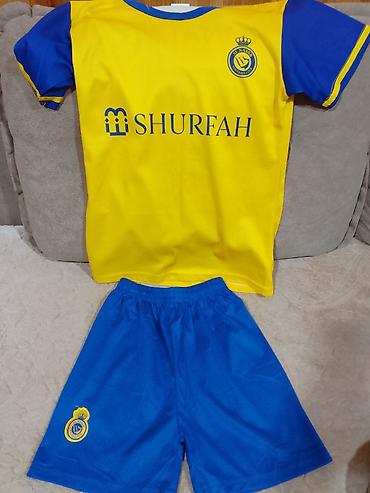 uşaq milli geyimləri: Al Nassr futbol dəsti – uşaq ölçüsü - 2 hissəli dəst: sarı-mavi forma — 1