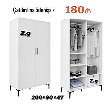 ofis dolab: Ağ rəngli ikiqapılı paltar dolabı - Ölçülər: 200 × 90 × 47 sm — 1
