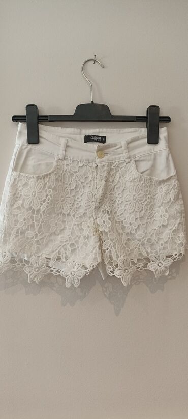 pantalone bele: S (EU 36), Cotton, color - White, Single-colored