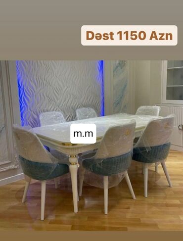 Masalar: Qonaq otağı üçün, Yeni, Açılan, Dördbucaq masa, 6 stul, Azərbaycan