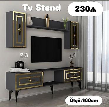TV stend - Model: Divar asma və döşəmə üstü kombinasiya - Rəng: Tünd