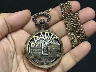 saat slava: Paris temalı cib saatı – zəncirli, kvartslı - Qapaqlı dizayn: Ön — 4