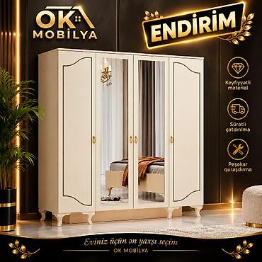 Dolablar: Yeni, 4 qapılı, Güzgülü, Qəhvəyi, Taxta, Açılan, Düz dolab — 4
