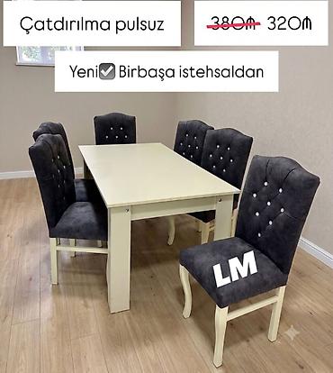 kafe stol: Yemək otağı dəsti – masa + 6 stul - Rəng: krem masa ayaqları və krem — 1
