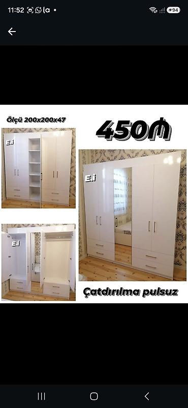Ağ rəngli 4 qapılı şkaf - Ölçü: 200 x 200 x 47 sm - Ön hissədə böyük lalafo.az -da Ağ rəngli 4 qapılı şkaf - Ölçü: 200 x 200 x 47 sm - Ön hissədə böyük