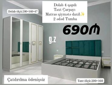 Çarpayılar: *Dolab 4 qapılı* *Taxt Çarpayı* *Matras qiymətə daxil✔️* *Tumba 2