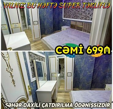 Yataq otağı dəstləri: İkinəfərlik çarpayı, Dolab, Termo, 2 tumba, Azərbaycan, Yeni — 24