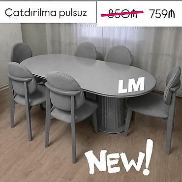 restoran ucun stol stul: Yemək otağı üçün 6 nəfərlik stol-stul dəsti - Rəng: boz (monoxrom — 1
