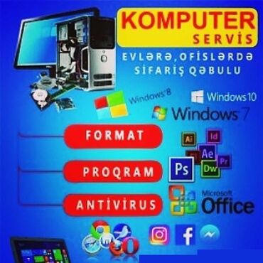 Noutbuklar, kompüterlər: Kompyuter xidmətləri - Windows (XP, 7, 8, 10) quraşdırılması və