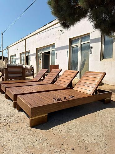 hovuz üçün şezlonq: Taxta şezlonqlar – hovuz, bağ və teras üçün - Material: tam ağac — 1
