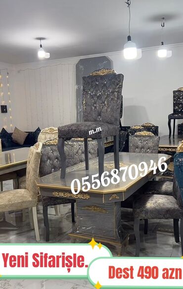 Masa və oturacaq dəstləri: Qonaq otağı üçün, Yeni, Açılan, Dördbucaq masa, 6 stul — 4