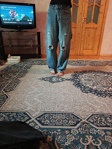 kətan şalvarlar: Geniş kəsimli, yüksək belli cins şalvar. - Rəng: Klassik mavi denim - — 1