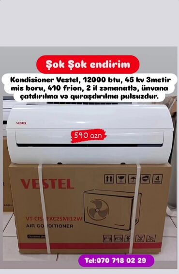 vestel kondisioner pultu: Kondisioner Yeni, 30-35 kv. m, Pulsuz quraşdırılma