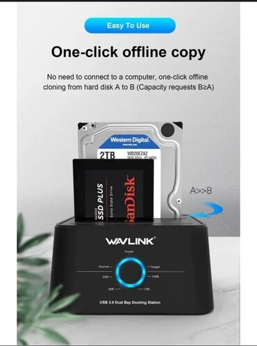 атс: Док-станция Wavlink USB 3.0 с двумя отсеками предназначена для работы