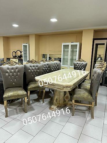 tek stolar: Qonaq otağı üçün, Yeni, Açılmayan, Dördbucaq masa, 6 stul — 4