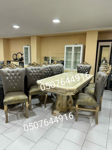 Masa və oturacaq dəstləri: Qonaq otağı üçün, Yeni, Açılmayan, Dördbucaq masa, 6 stul — 3