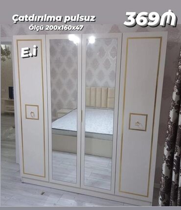 dolab dehliz: Qarderob, paltar dolabı, Yeni, 4 qapılı, Açılan, Düz dolab