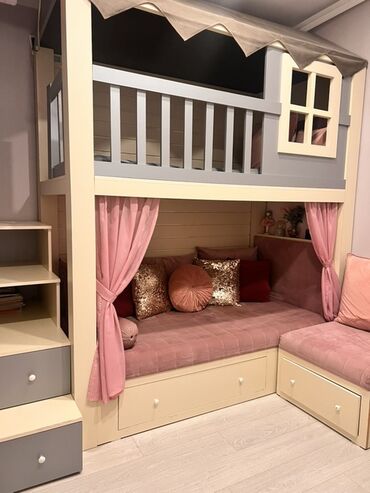 мебель в детскую комнату: Uşaq otağı üçün ikimərtəbəli “evcik” tipli yataq dəsti - Üst mərtəbə