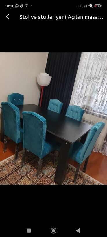 Masa və oturacaq dəstləri: Qonaq otağı üçün, Yeni, Açılmayan, Dördbucaq masa, 6 stul — 9