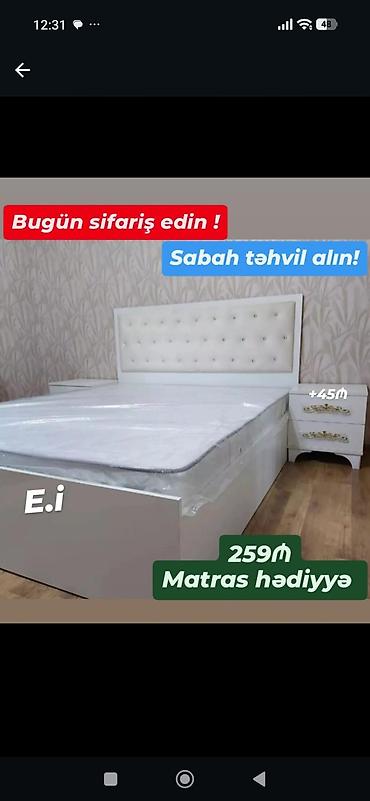 tumbucqa: Ağ rəngli iki nəfərlik yataq dəsti. - Yumşaq düyməli başlıq — 1