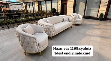 gaming kreslolar: Lüks salon mebel dəsti – 1 divan + 2 kreslo - Rəng: açıq bej/şamppi — 1