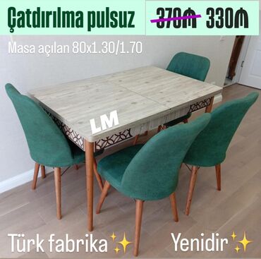 mətbəx stolari: Mətbəx üçün, Yeni, Açılan, Dördbucaq masa, 4 stul