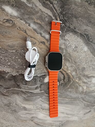 apple watch 5 цена бишкек: Смарт-часы с прямоугольным экраном и оранжевым силиконовым ремешком