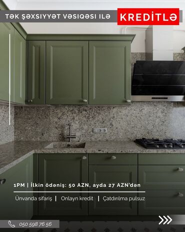 Sifarişlə mətbəx mebeli: Sifarişlə mətbəx dəsti, Özü çəkən petlələr, Sadə laminat, Kredit var, Pulsuz çatdırılma — 4