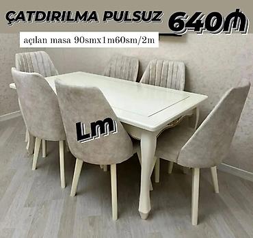 Masa və oturacaq dəstləri: Qonaq otağı üçün, Yeni, Açılmayan, Dördbucaq masa, 6 stul — 5