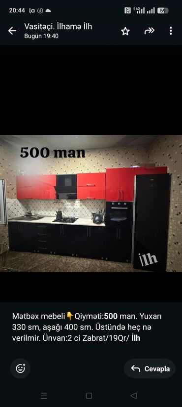 Sifarişlə divanlar: Mətbəx mebeli👇Qiyməti:*500* man. Yuxarı 330 sm, aşağı 400 sm. Üstündə